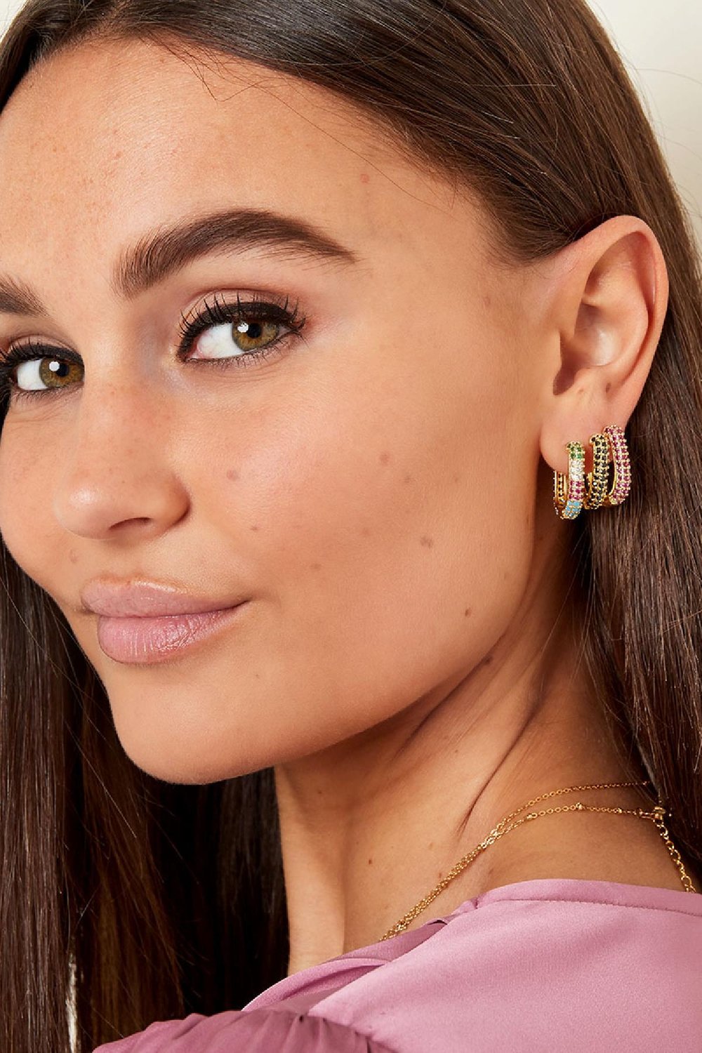 Earrings with zircon details Green & Gold Color Copper h5Picture2